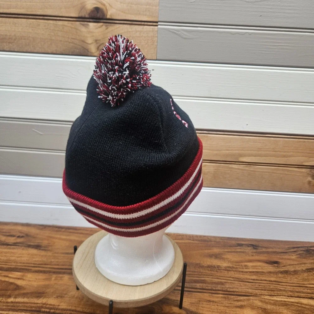 Delta Sigma Theta Sorority Beanie Hat Black Red White Pom Cuffed Knit Cap DST